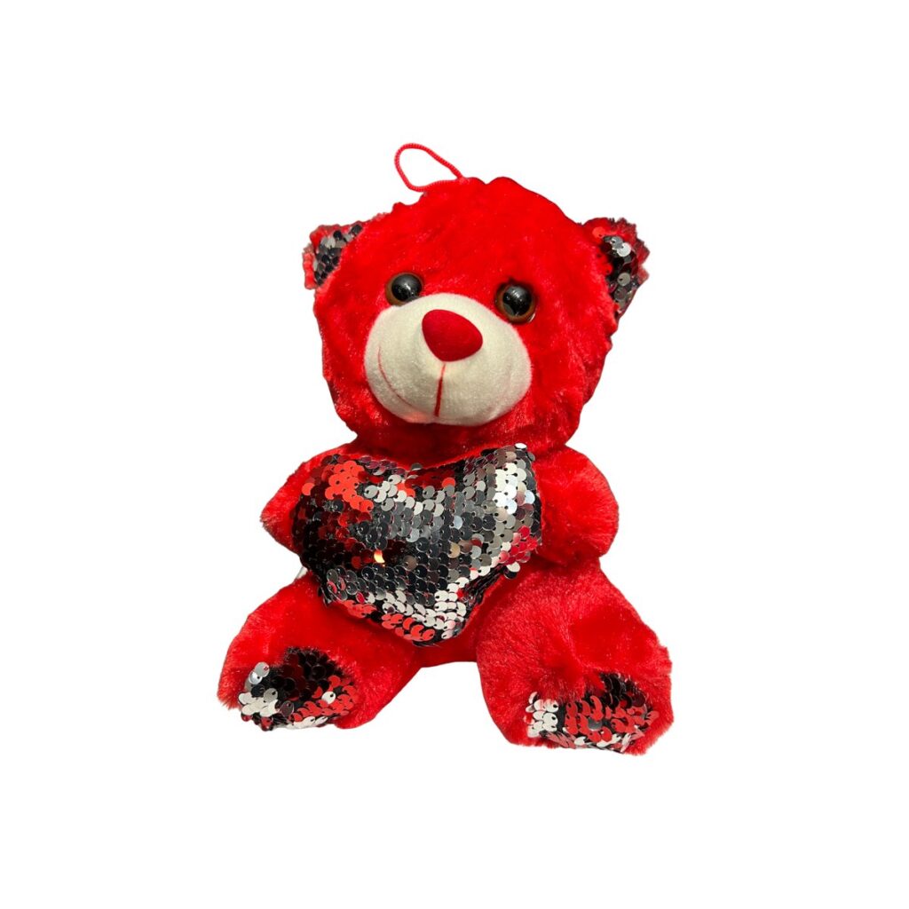 Miś z cekinami Magic Sequins — czerwone serce